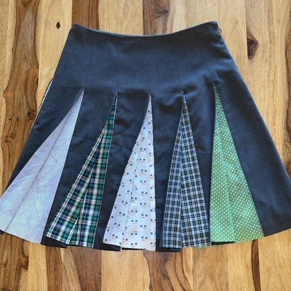 Elevenses Gray Multi Print Pleated A-Line Skirt - Picture 6 of 8